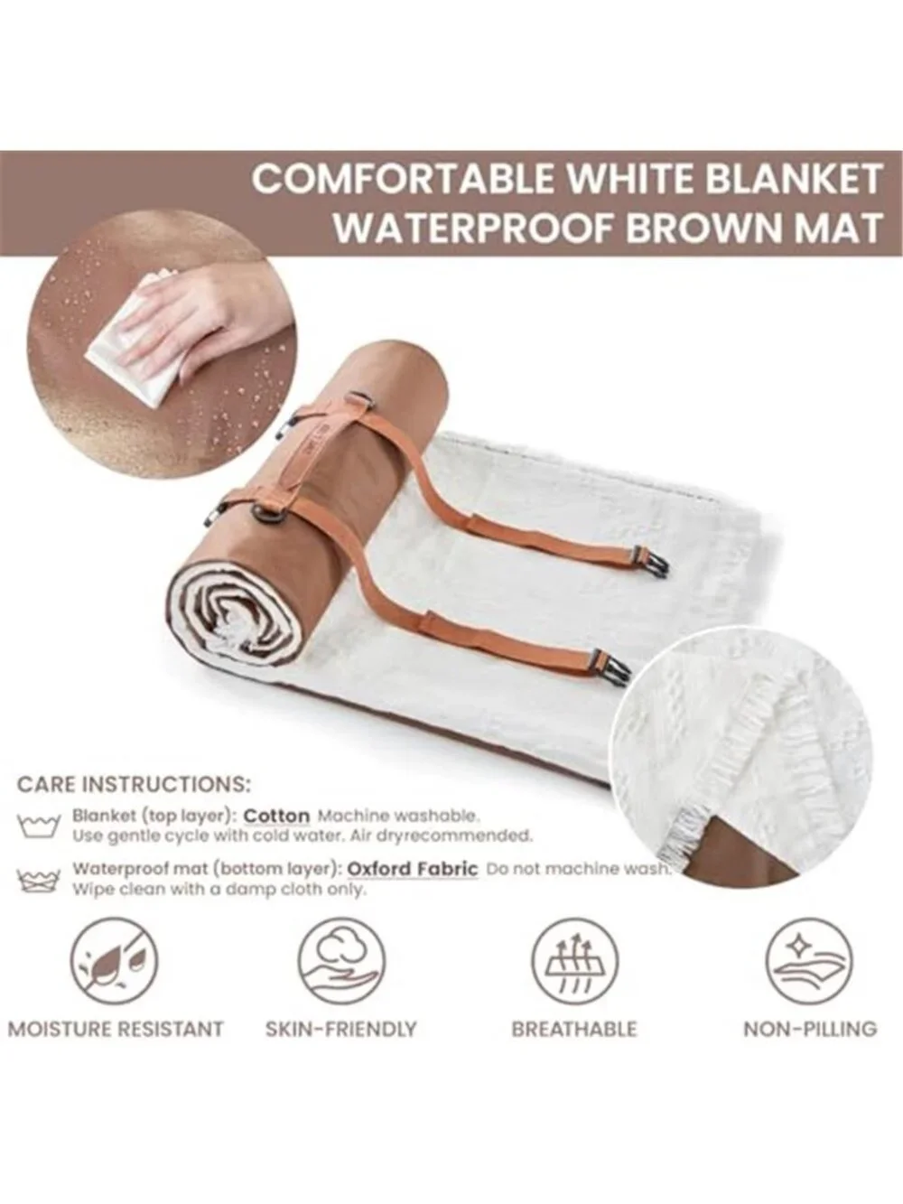 Waterproof Picnic Blanket 2 in 1 Foldable Beach Mat Camping Outdoor Large White
